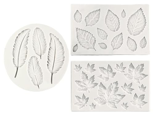 Pack De 3 Moules À Feuilles Et Plumes - Moule En Silicone pour Bougies Parfumées DIY, Fondant Et Décoration De Gâteaux