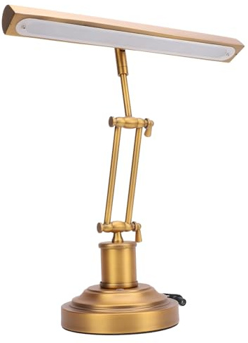 Lámpara de Escritorio Tradicional de Banquero de Piano, Luz de Escritorio Inclinada Ajustable, Atenuación de 3 Engranajes, Cabezal de Lámpara de 14 (Enchufe Europeo, 100-240 V.)