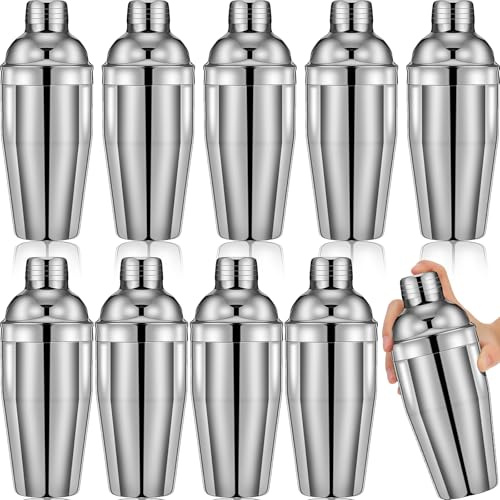 Nitial 9 Pcs Bar Cocktail Shaker Professional Stainless Steel Martini Drink Mixer Built-in Strainer for Bartending No Leaks Boston Shaker for Bar Party Drink Tool(Silver,18.6 oz)