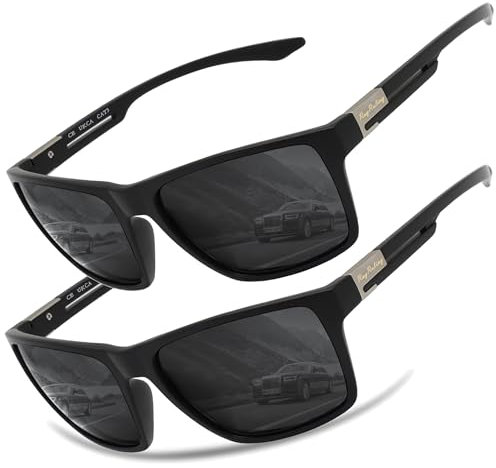 Rayruling 2 Paar Sonnenbrille Herren Polarisierte Damen, Sport Sunglasses Men Schwarz,Retro TR90 Ultraleicht Rahmen, UV400 HD Golf/Fahren/Angeln/Reisebrille/Outdoor-Sportarten Mode Sonnenbrillen