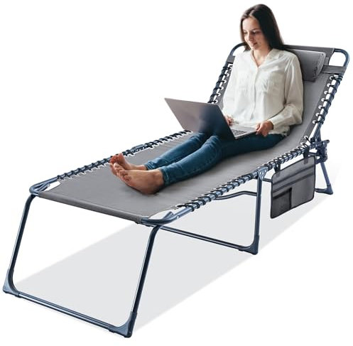 KING BIRD Sonnenliege mit Kopfkissen (Grau, 190x70x40cm)