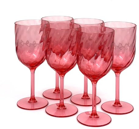 Yalin Lot de 6 verres à vin et à eau empilables incassables en plastique acrylique 445 ml (rouge, 445 ml)