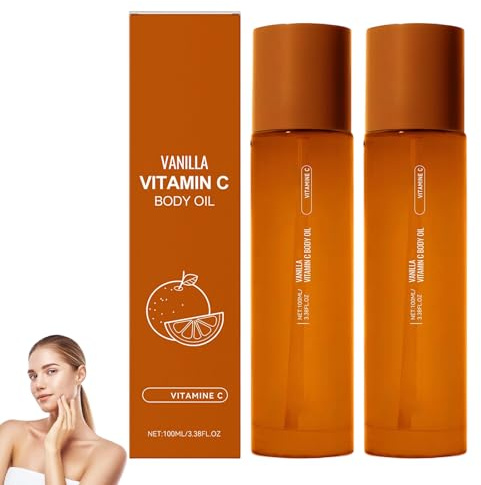 Huile corporelle à la vitamine C pour femmes et hommes, huile naturelle adoucissante et raffermissante pour le corps à la vitamine C, huiles de massage pour peaux sèches, éclaircissantes (2pcs)