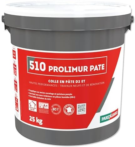PAREXLANKO - Colle carrelage murale - 510 PROLIMUR PÂTE - Ivoire -25kg | Prête à l’emploi - Pour murs intérieurs et pièces humides - Multi-support - Pose sans primaire - Haute adhérence