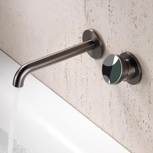 BiaoTeng Rubinetto Bagno Lavabo da Incasso Ottone Monocomando Caldo e Freddo Miscelatore Lavandino Bagno a Muro a Muro Grigio