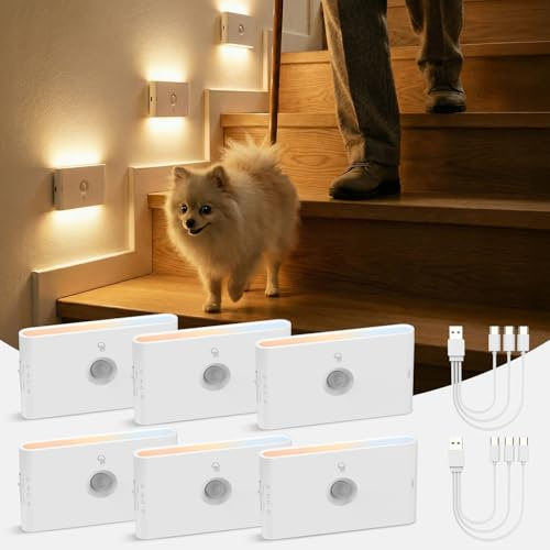 Luce Notturna Sensore di Movimento, 3 Modalità AUTO ON/OFF Lampada LED Ricaricabile, Luci Batteria Dimmerabile Bianco Caldo/Naturale/Freddo, Lucina Notte Bambini per Armadi, Scale, Corridoio, 6 Pezzi