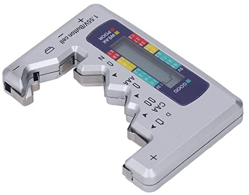 SIXRUN Tester Batteria Display LCD Digitale in Materiale ABS per Pile a Bottone 1,5 V 9 V AA AAA Misuratore di Tensione Portatile Compatto per Uso in Ufficio Domestico (SILVER)