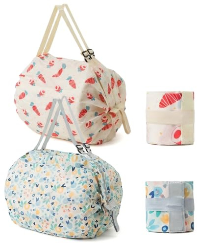 2 Pièces Sacs de Courses Pliable 50 x 30 cm, Sac à Provisions Réutilisable | Sacs de Courses Réutilisables et Lavables avec Zip, Sac Shopping Léger et Écologique, Grande Capacité, pour Courses, Camping