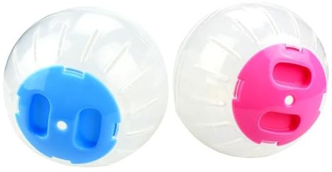 Cosiesnest Juego de 2 pelotas de hámster de 10 cm, transparente para hámster, rueda de hámster, pelota de deporte de plástico en rosa y azul, caño seguro y diversión fuera del hogar de roedores