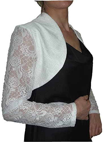 Bolero Elegante Corto Ceremonia Encaje y Satén Cardigan Boda Bautizo Mujer Chica, Color blanco., Talla única