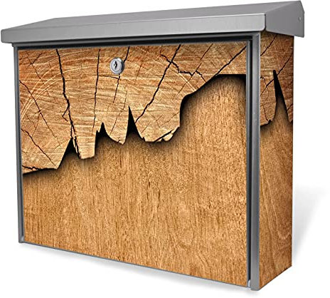 banjado® Burgwächter Briefkasten Edelstahl 38,5x31,5x12cm mit Motiv Holz/Briefkasten Edelstahl ohne Zeitungsfach/Briefkasten grau/Postkasten inkl. Montagematerial & 2 Schlüsseln