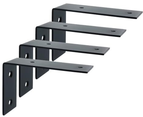 Shelf Brackets, Widen L-Shape Wall Black Brackets for Shelves 4 Pcs, Stainless Steel 90° Right Angle Shelf Support for Wood(125*85*45mm)