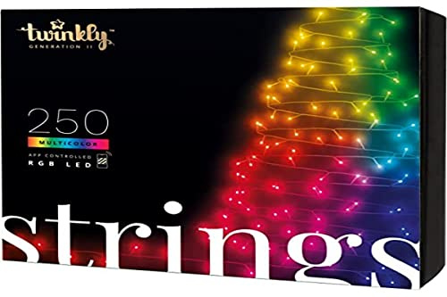 Twinkly Strings – Stringa di Luci a LED Controllabile da App con 250 LED RGB (16 Milioni di Colori). 20 Metri. Cavo Nero. Decorazione Luminosa Intelligente per Interni ed Esterni