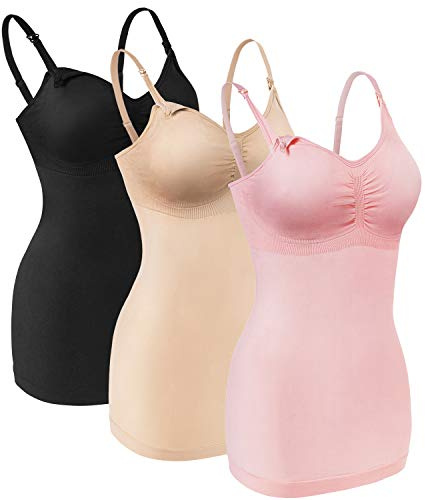 Ängelskap moderskap amningslinne för amning, kvinnors amning moderskap kami inbyggd BH sov-bh paket med 3, Svart/beige/rosa, M