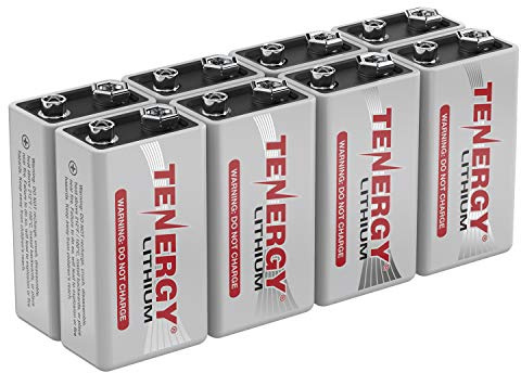 Tenergy 9V Lithium Batteries, 1200mah Non-Rechargeable Batteries, 10 Years Shelf Life Lithium 9 Volt Batteries, 8 Pack