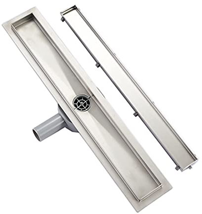 Plumbsys Duschrinne Edelstahl 90cm ,2in1 Befliesbar Doppelseitige bodenablauf Komplettset,Duschablauf 360°drehbarer Siphon mit Geruchsstop und Haarsieb,Ablaufrinne extra flach,Schnelle Drainage