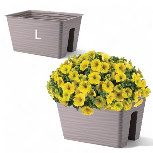 MELTOM Blumenkasten Balkonkasten Geländerkasten Balkontopf Wellen Gerillt Oberfläche (Grau, L)
