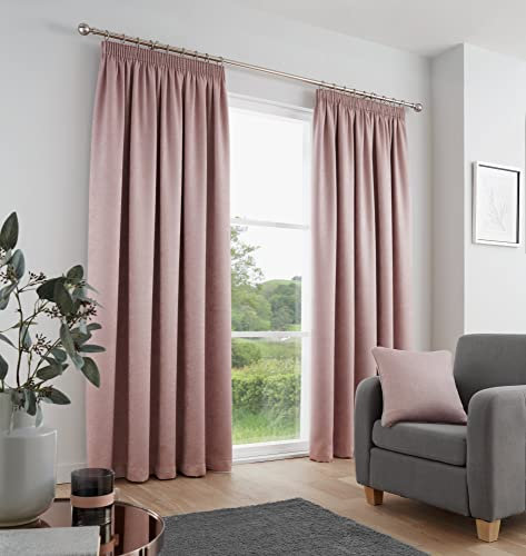 Fusion - Galaxy - Pair of Dim-out Pencil Pleat Curtains - 66 Width x 90 Drop (168 x 229cm) in Blush