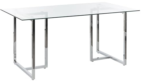 Tavolo da pranzo rettangolare 160 x 90 cm piano in vetro temperato gambe argento