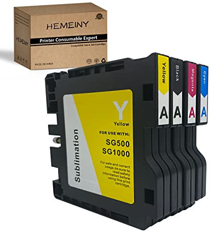 HEMEINY Sublimationstintenpatronen, kompatibel mit Sawgrass Virtuoso SG500 SG1000 Drucker, 4 Farben (Schwarz, Cyan, Magenta, Gelb) (Version A)