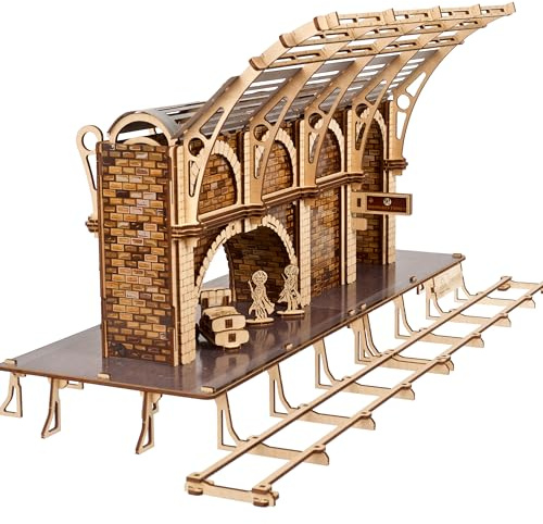 Ugears Platform 9¾ Harry Potter 3D Puzzle - 3D Wooden Puzzles for Adults King's Cross Station Building Set with Wizarding World Figures - Wooden Model Kits For Adults To Build for Birthday - 230 Pcs