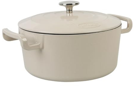 Sitram 715559 COCOTTE SITRABELLA Ronde en fonte émaillée 5 litres - Extérieur Beige et intérieur Blanc - toutes sources de chaleur y compris induction - Idéale pour repas de 5 à 7 personnes