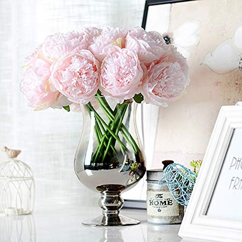 JOYHAZE Lot de 8 pivoines artificielles en Soie à Tige Unique pour Mariage, Maison, Bureau, fête, décoration de fenêtre, centres de Table, Arrangements Floraux à Faire soi-même, Rose Clair