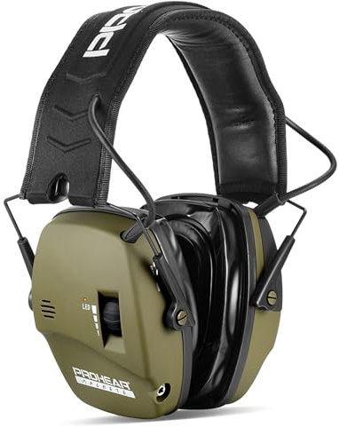 PROHEAR 036 SNR27dB - Protector auditivo electrónico para Pistas de Caza con Almohadillas de Gel de sílice, reducción de Ruido, Amplificador de Sonido y Orejeras con indicador LED - Verde