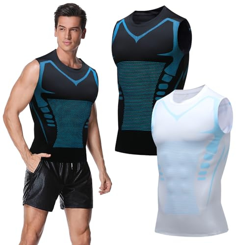 Ronronner 2 StüCk Shapewear Uomo snellente 2024 - Gilet modellante da uomo, tessuto traspirante in seta di ghiaccio, abbigliamento sportivo da uomo, bianco e nero, XXXL