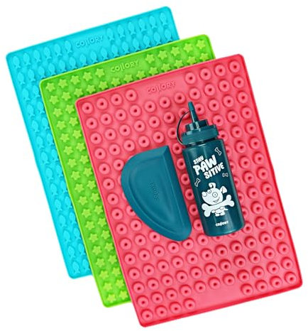 Collory große Backmatten Hundekekse Starter Paket inkl. Zubehör (5er Set), Hundeleckerlis in MINI backen, Dosierflasche und Schaber, Lebensmittelecht & Bpa-frei