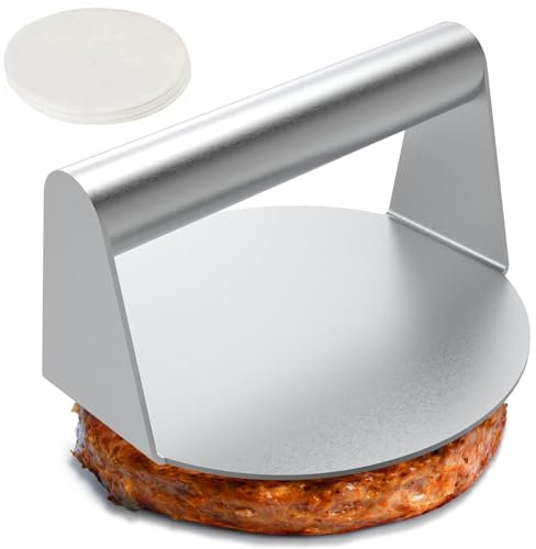 Skoye Presse à Steak Haché Rond- 200 Disques de Cire Inclus - Presse à Hamburger Antiadhésive en Acier Inoxydable,Parfait pour Préparer des Smash Burgers, Hamburgers et Steaks Grillés