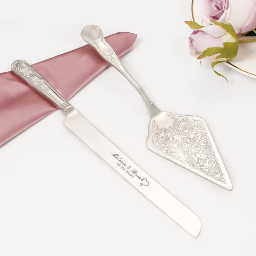 TUKDAK Ensemble de Couteau et de Serveur à Gâteau de Mariage, Personnalisé Ensemble de Service de Coupe-Gâteau, Ensemble de Découpe de Gâteau en Acier Inoxydable pour l'anniversaire, Fêtes (Argent)