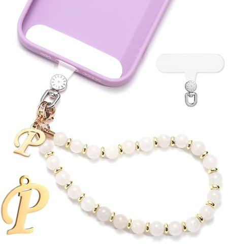 1 Set Telefonarmband med Pärlor, Brev Telefon Charm Löstagbar Mobiltelefon Snodd Rem med Phone Tether Tab Handsfree Pärlor Mobilarmband Armband för Kvinnor Flickor Present (Bokstav P)