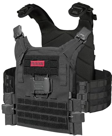 1TG Tactical XR Gilet Tactique Système de Libération Rapide à Un Clic Gilet Airsoft Porte Plaque - Gilet par Balle pour Paintball Police