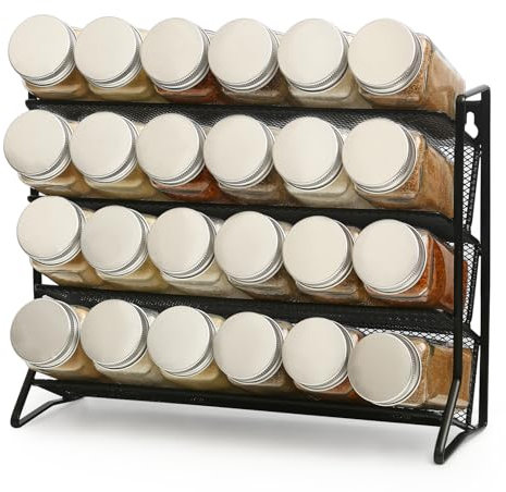 VIAV Design 1PCS 4Tier Spice Rack for Counter Free Standing,Spice Rack for Inside Cupboard Hanging Wall Mounted Spice Seasoning Organiser Spice Jars Bottle Organizer for Kitchen Pantry(Black)