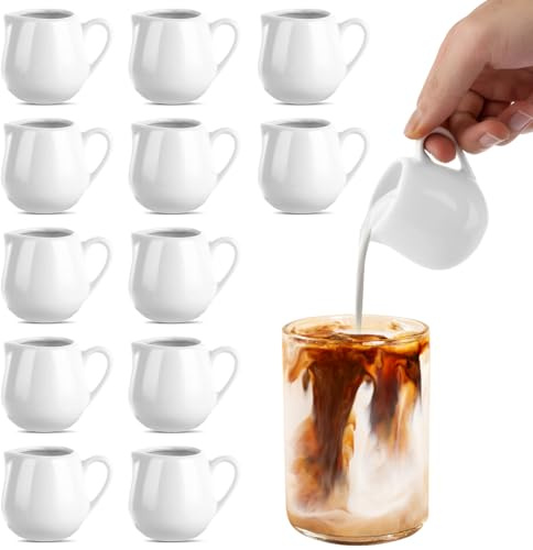 DAJAVE 12 bricco per latte in porcellana, con manico, 110 ml, in porcellana, piccolo bricco per latte, mini brocca per salsa, salsa, insalata e condimento