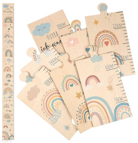 Otuuz Messlatte Kinder Holz Messlatte für Baby Dekoration für Kinderzimmer Taufgeschenke Maßtabelle für Kinder aus Holz Geschenk zur Geburt Hurra Ich Wachse, 50-180 cm(Regenbogen)