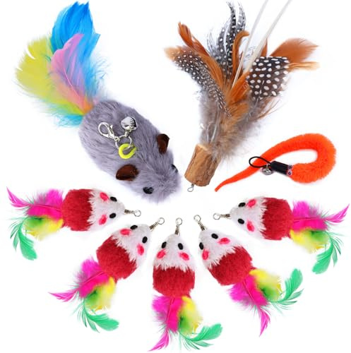 onebarleycorn Jouet à Plumes pour Chats, Plume Chat Rechange Souris Jouets Remplacement Plumeau Chat
