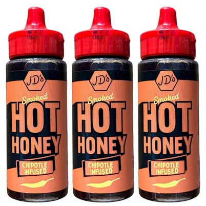 JD's Hot Honey Sauce, 260g, Flavours- Original Jalapeño, Smoked Chipotle, Extra Hot Habanero Infused - For Drizzling over your Favourite Foods (3 Pack, Smoked Chipotle)