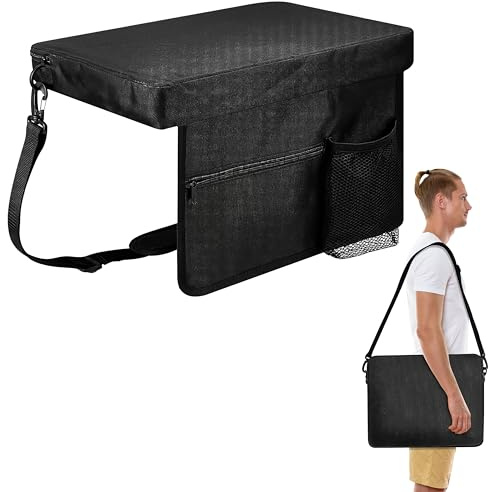 GoaePode Tapete acolchado para asiento de estadio con bolsa de almacenamiento, cojín portátil ancho para silla, plegable, organizador de bolsillo con correa para el hombro, asiento cómodo y suave para