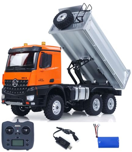 wheelfun 1/14 HUINA 1598 2,4 GHz radiocomandato, camion da cantiere 6 × 6, veicolo da cantiere con funzione di ribaltamento, luce, suono e batteria