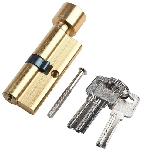 Bombin Cerradura Cerradura Cilindro Cerradura Cerradura de Aluminio Perilla de Puerta Antirrobo Núcleo de Cerradura Cilindro Con 3 Llaves 1 Tornillo for Puerta Antirrobo Cerraduras Antibumping(Gold)