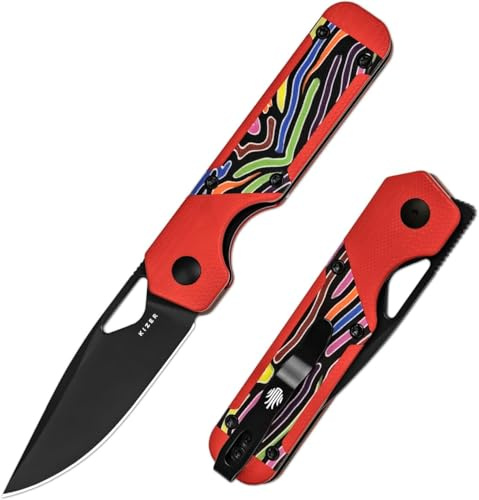 Kizer Mini Militaw Fickkniv för EDC, 7,16 cm Nitro V-blad Fällkniv, Flerfärgat G10-handtag Liten EDC-kniv med Fickklämma, Camping- och Jaktkniv för Män och Kvinnor Present V3634SA2