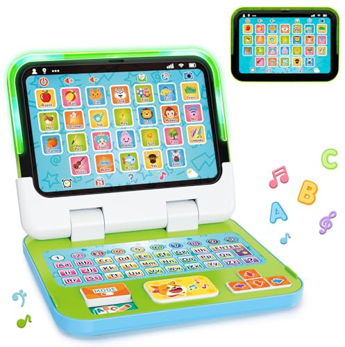 Learning Toy for Kids 1 2 3 Year Old Boys Girls, Learning Laptop for Toddlers 1-3, Interactive Educational Toys with Music Sounds Lights, Christmas Birthday Gifts for Baby Kids Age 12-18 Months, Green