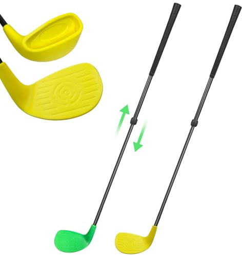 2 Pack Golf Club 23-39.5 Adjustable Length for Backyard Game Golf Chipper with Oversize Club Head Hit Plastic Foam Balls Outdoor Indoor Game Gifts, Right Hand - Green, Yellow