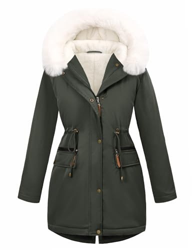 Women's Winter Parka Fleece Lined Jacket Thicken Warm Coat (Dark Grey,M)