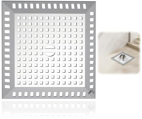 Rejilla Desagüe Ducha 12.3x12.3cm, Filtro Atrapapelos Acero Inoxidable 304 con Marco de Silicona, para Baño y Cocina, Tapa para Sumidero Antiobstrucción y Antideslizante