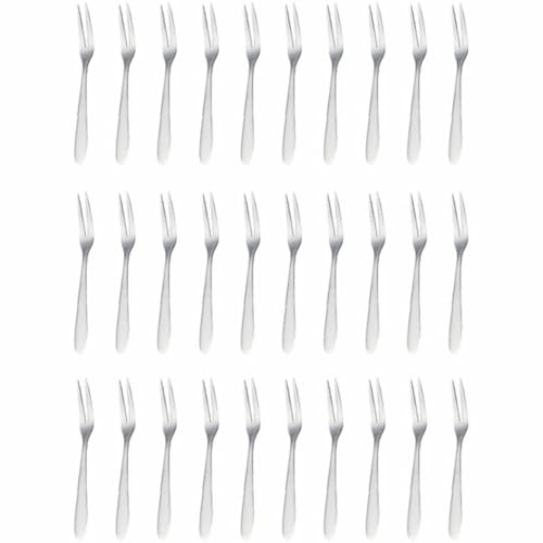 NULYLU 30 pezzi Forchette Due Punte in Acciaio Inox Forchettine Leggere e Resistenti per Frutta Dessert e Antipasti Elegante e Facile da Pulire in Lavastoviglie