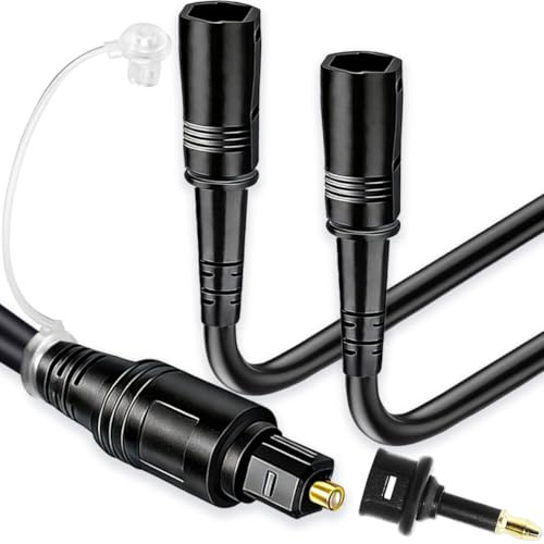 HAAMNING7 Splitter Toslink Splitter audio ottico digitale 1 in 2 out Cavo in fibra ottica SPDIF con adattatore Toslink a mini per TV Lettore DVD Amplificatore
