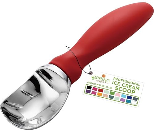Spring Chef Ice Cream Scoop with Soft Handle, Professional Heavy Duty Heavy Duty Kitchen Tool for Cookie Dough, Gelatin, Sorbet, Red